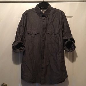 Slim Fit Military Style Button Down Express Shirt
